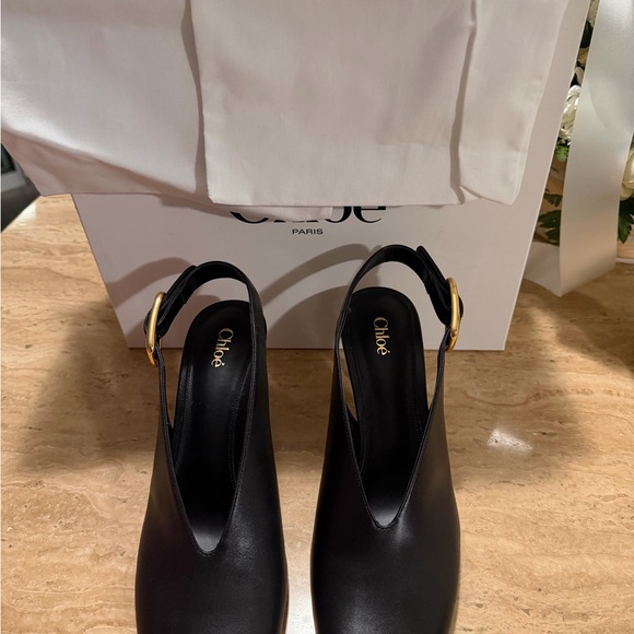 Chloe Elegant Black Heels with Gold Accent - Picture 2 of 5